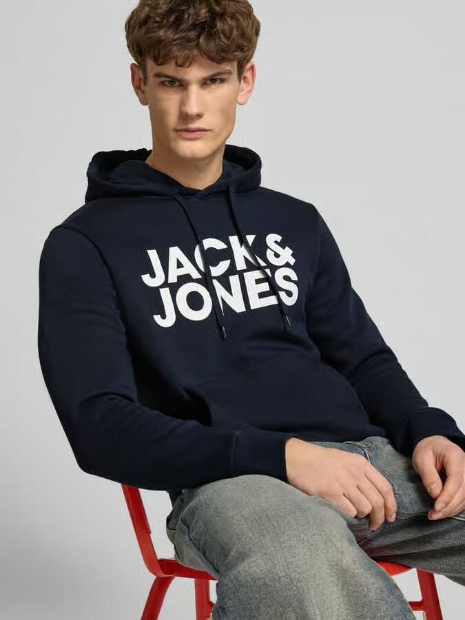 JACK & JONES ESSENTIALS hoodie JJECORP met logo marine wit - Foto 3