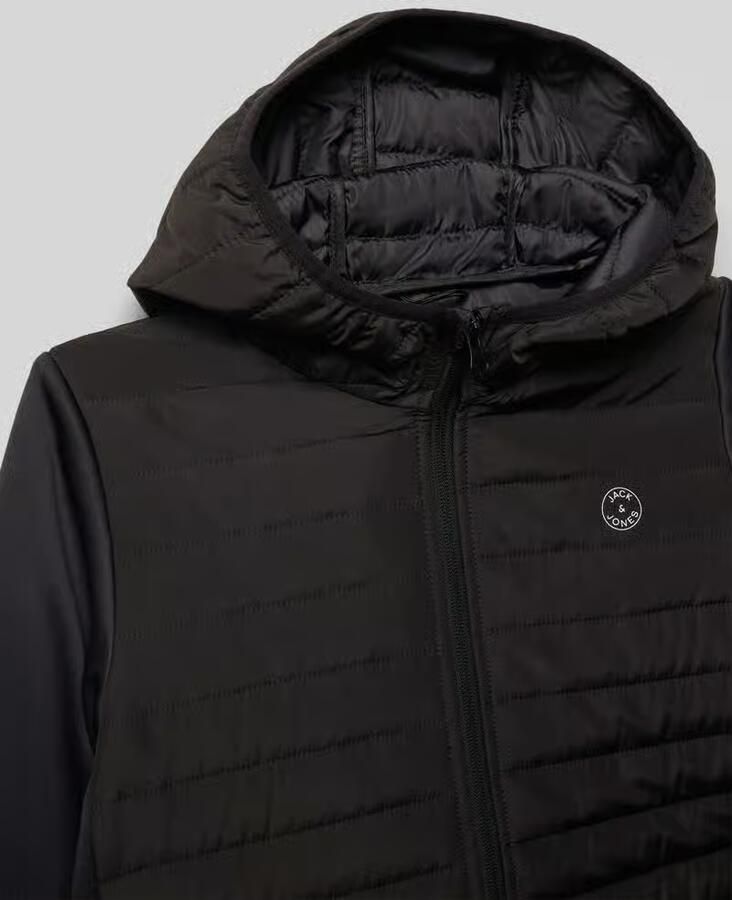 Jack & jones JUNIOR gewatteerde tussenjas JJEMULTI met logo zwart Jongens Polyester Capuchon 140 - Foto 2