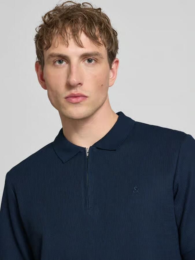 JACK & JONES ESSENTIALS regular polo met ingebreid patroon donkerblauw - Foto 5