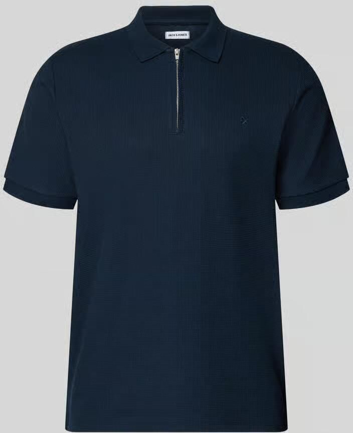 JACK & JONES ESSENTIALS regular polo met ingebreid patroon donkerblauw - Foto 6
