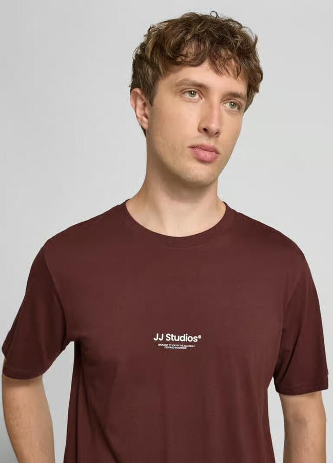 JACK & JONES ESSENTIALS relaxed fit T-shirt met print roodbruin - Foto 4