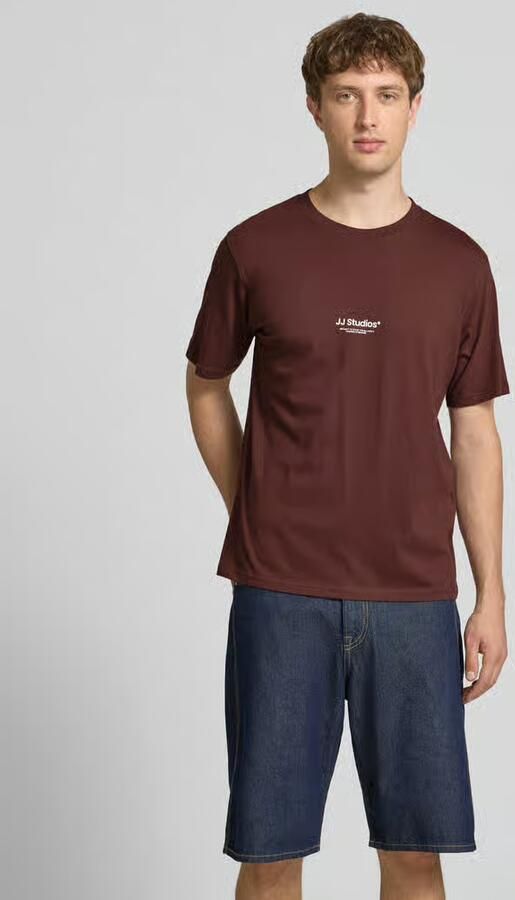 JACK & JONES ESSENTIALS relaxed fit T-shirt met print roodbruin - Foto 6