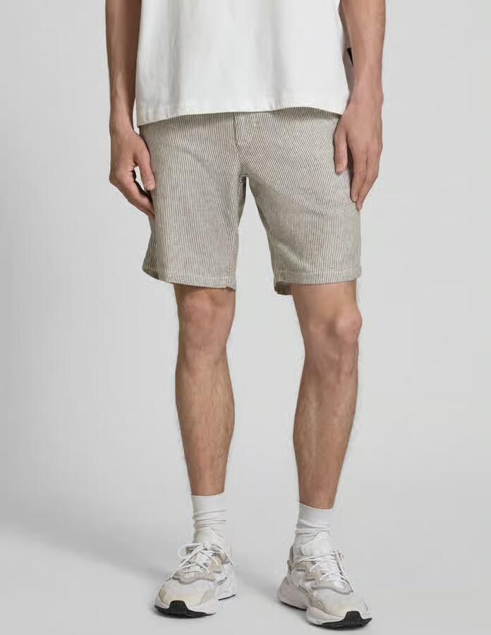 JACK & JONES PANTS STUDIO JPSTACE tapered gestreepte chino short met linnen bruin - Foto 7