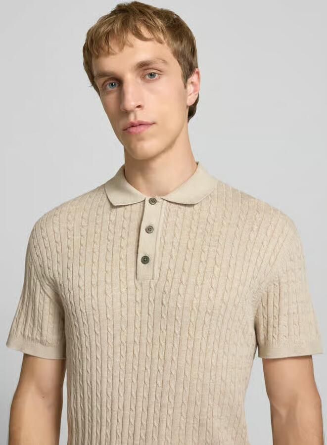 Jack & jones slim fit gebreid poloshirt met kabelpatroon model 'EMIL'