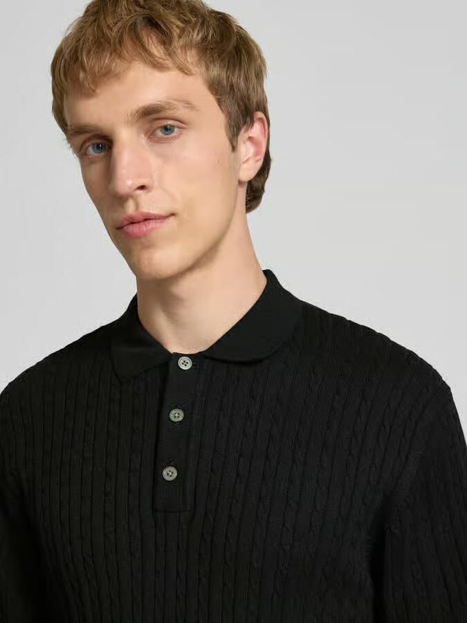 Jack & jones slim fit gebreid poloshirt met kabelpatroon model 'EMIL'