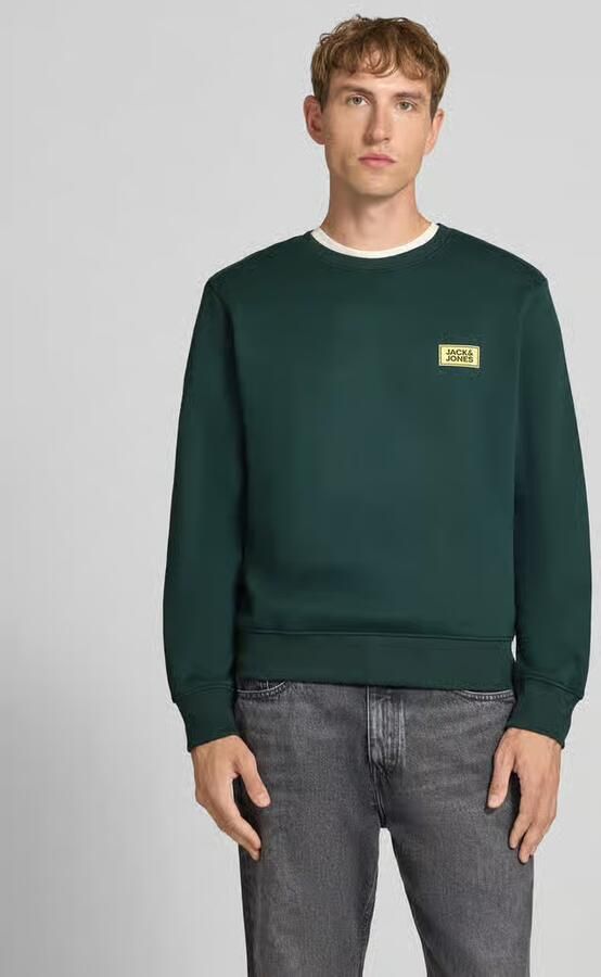 JACK & JONES regular fit sweater met logo donkergroen - Foto 4