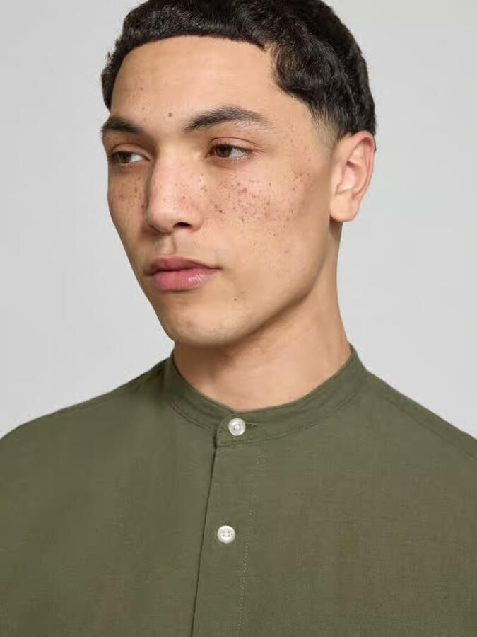 JACK & JONES ESSENTIALS regular casual overhemd met linnen donkergroen - Foto 3