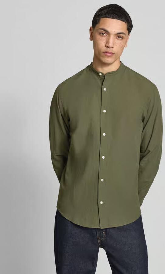 JACK & JONES ESSENTIALS regular casual overhemd met linnen donkergroen - Foto 6