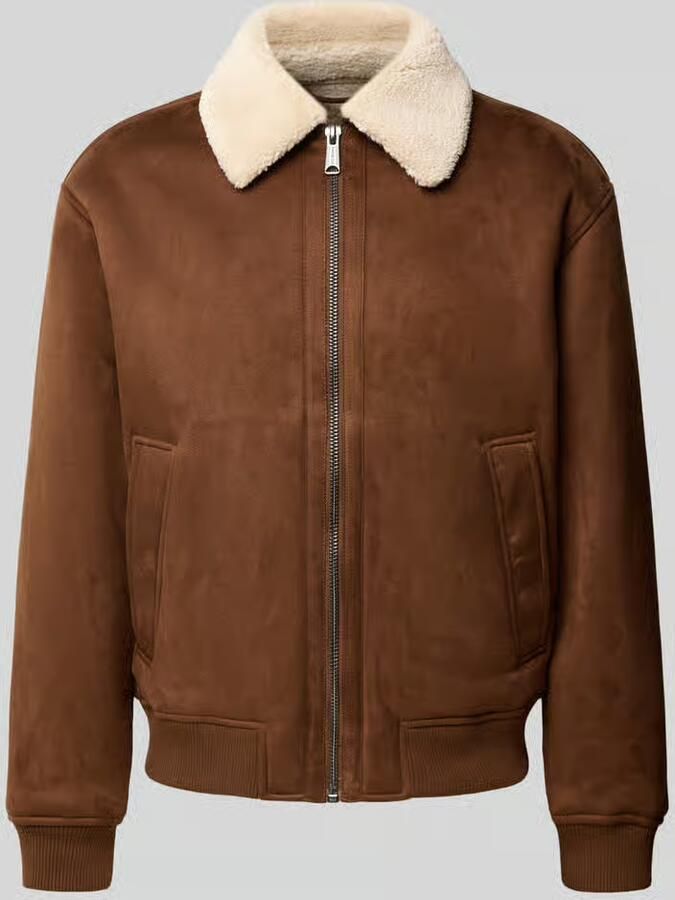 JACK & JONES Premium Bomberjack in leerlook met teddybont