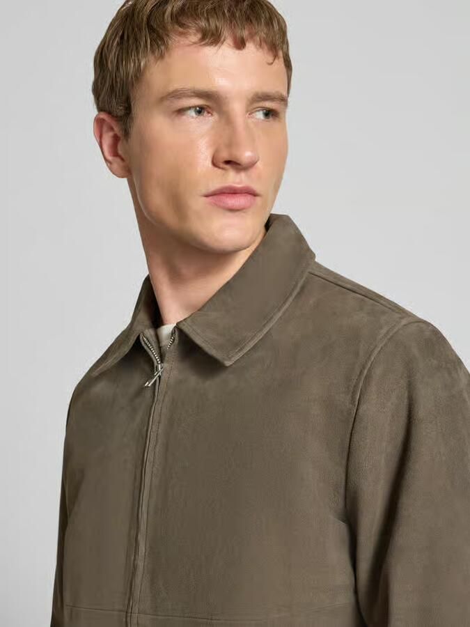 Jack & Jones Premium Leren jack met ritssluiting en steekzakken