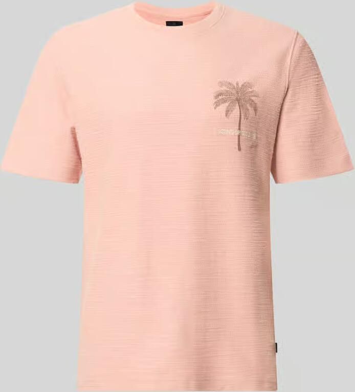 JACK & JONES PREMIUM linnen regular fit T-shirt met print en textuur roze - Foto 4