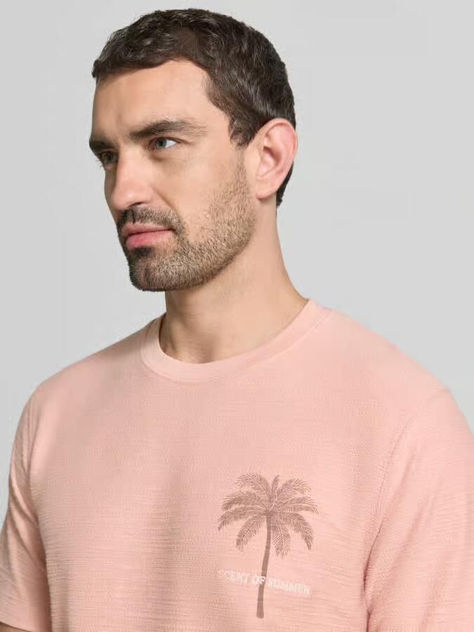 JACK & JONES PREMIUM linnen regular fit T-shirt met print en textuur roze - Foto 5