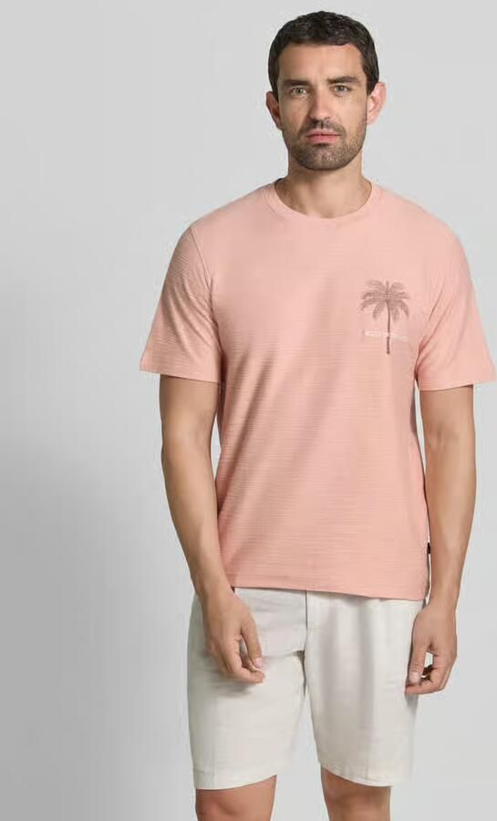 JACK & JONES PREMIUM linnen regular fit T-shirt met print en textuur roze - Foto 6