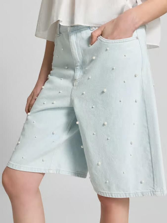 Jake*s Casual Bermuda s in denimlook met parels