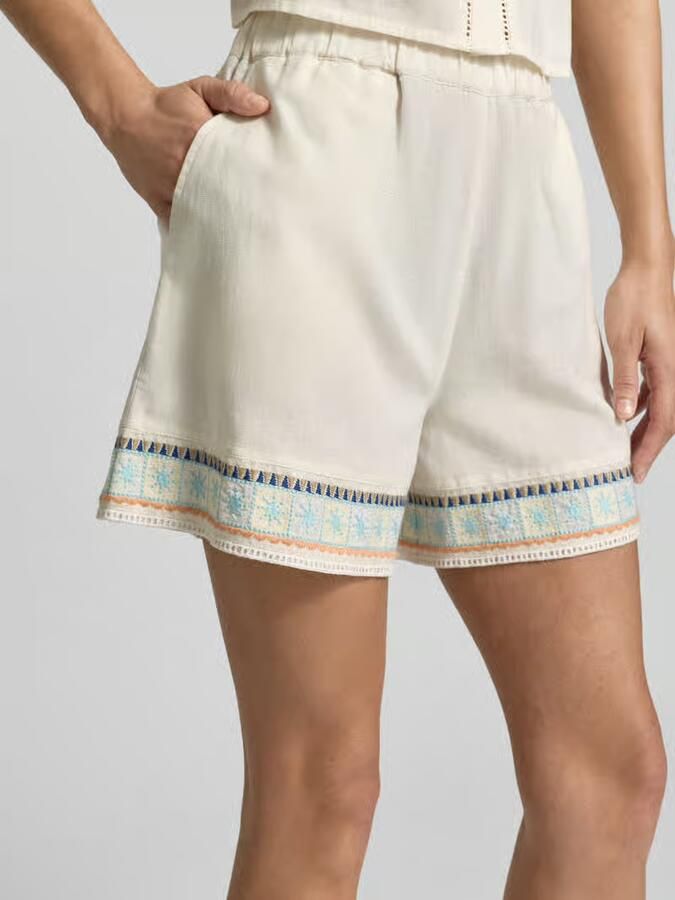 Jake*s Casual Bermuda s van mix van katoen en linnen met steekzakken