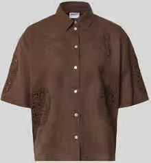 Jake*s Casual Blouse van mix van katoen en linnen met motiefstitching