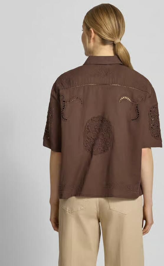 Jake*s Casual Blouse van mix van katoen en linnen met motiefstitching - Foto 2