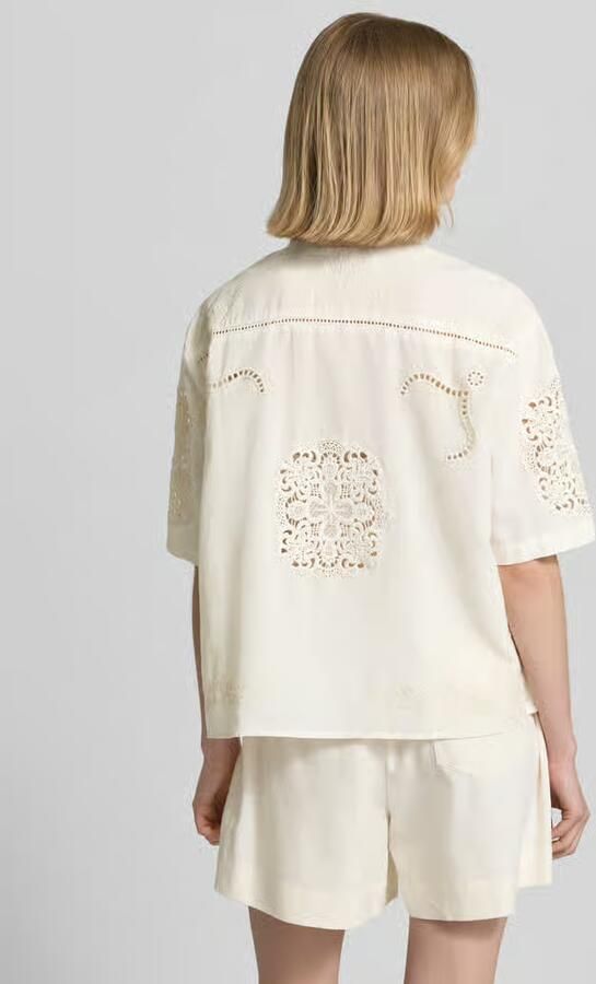 Jake*s Casual Blouse van mix van katoen en linnen met motiefstitching - Foto 3