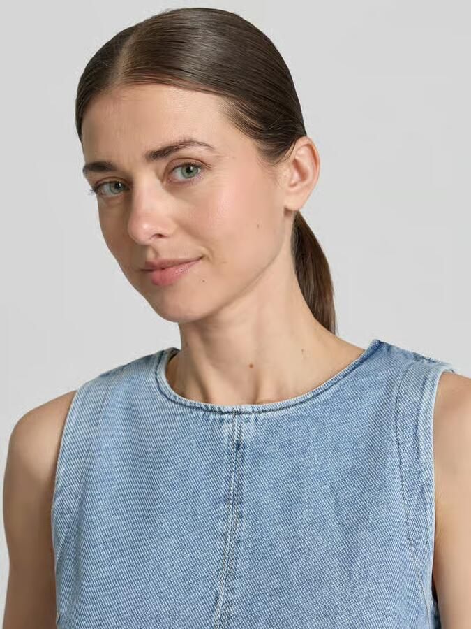 Jake*s Casual Blousetop in denim-look met ronde halslijn