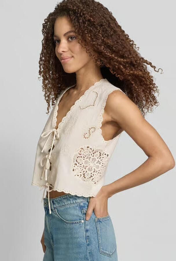 Jake*s Casual Blousetop met ajourwerk en striksluiting