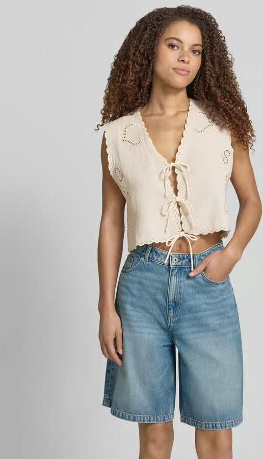 Jake*s Casual Blousetop met ajourwerk en striksluiting - Foto 3