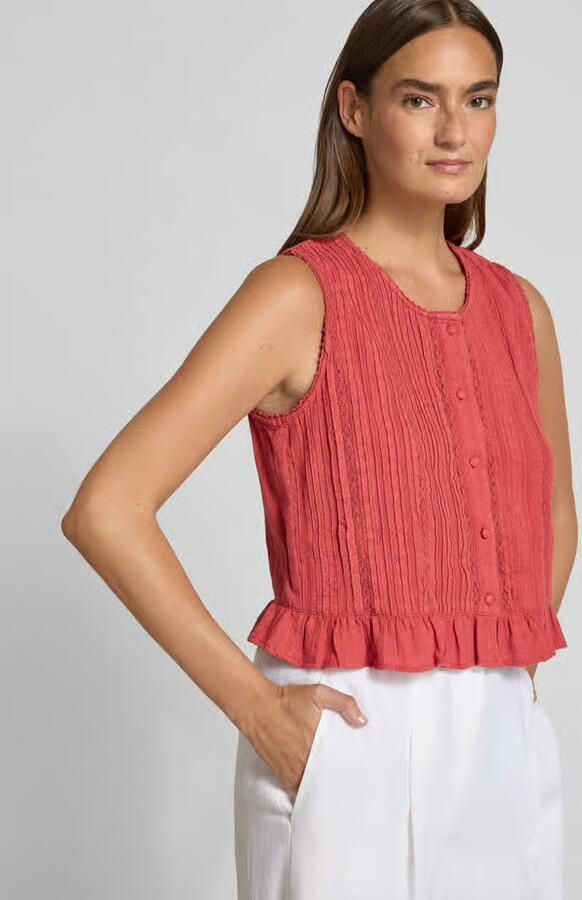 Jake*s Casual Blousetop met knoopsluiting en gehaakt kant