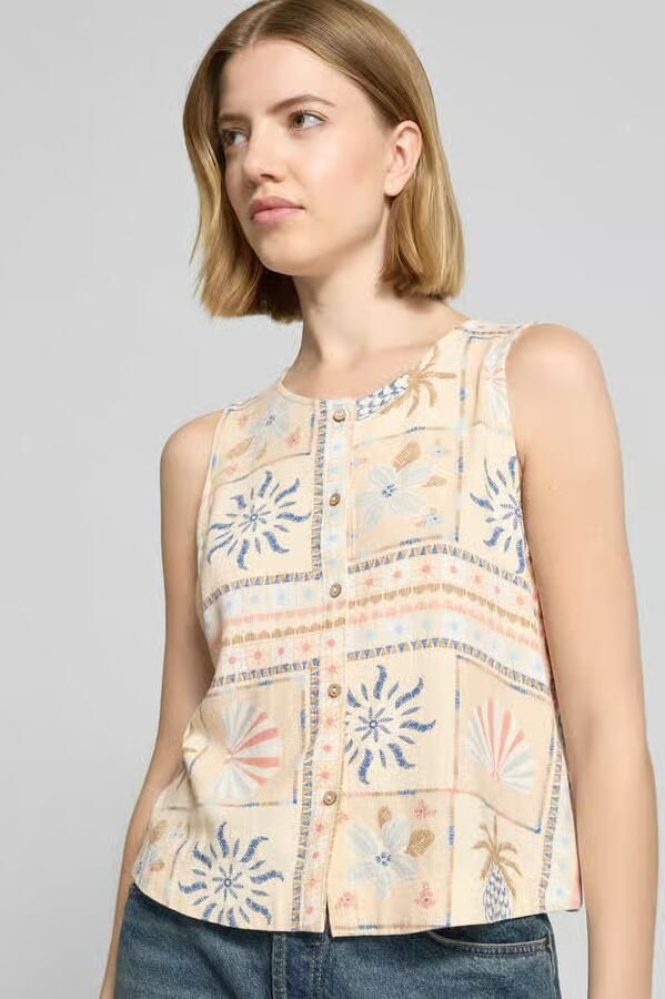 Jake*s Casual Blousetop van mix van viscose en linnen met knoopsluiting