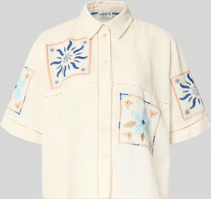 Jake*s Casual boxy fit blouse van mix van katoen en linnen - Foto 2