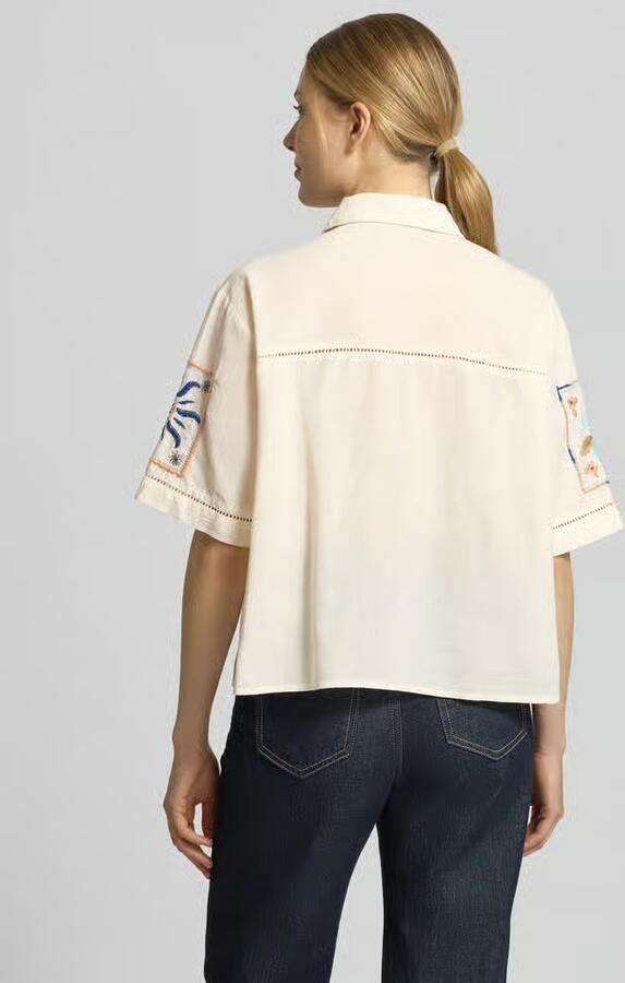 Jake*s Casual boxy fit blouse van mix van katoen en linnen - Foto 2