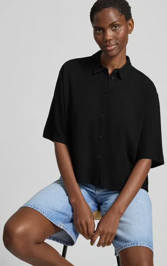 Jake*s Casual boxy fit blouse van mix van viscose en linnen in all-over look