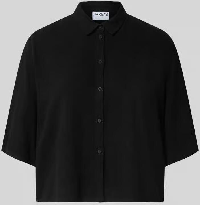 Jake*s Casual boxy fit blouse van mix van viscose en linnen in all-over look - Foto 2