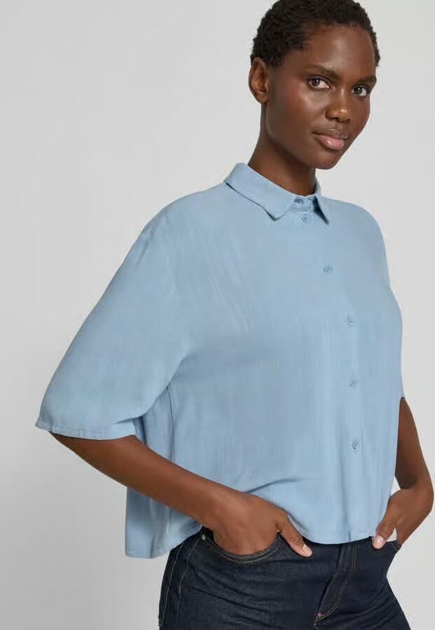Jake*s Casual boxy fit blouse van mix van viscose en linnen in all-over look