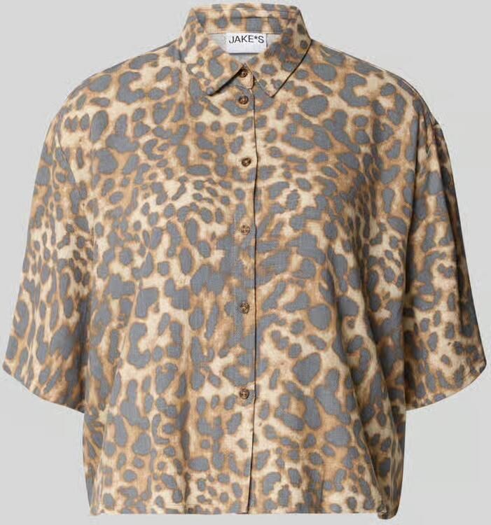 Jake*s Casual boxy fit blouse van mix van viscose en linnen in all-over look - Foto 2