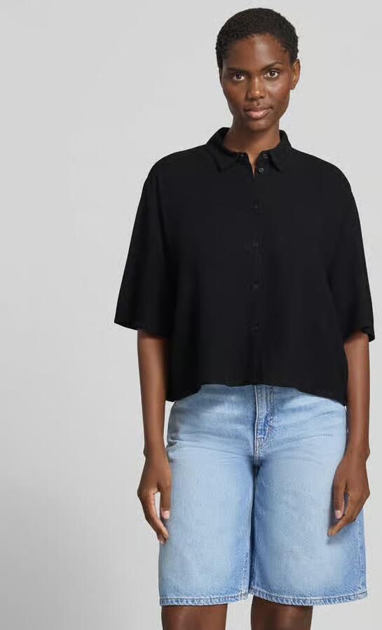 Jake*s Casual boxy fit blouse van mix van viscose en linnen in all-over look - Foto 2