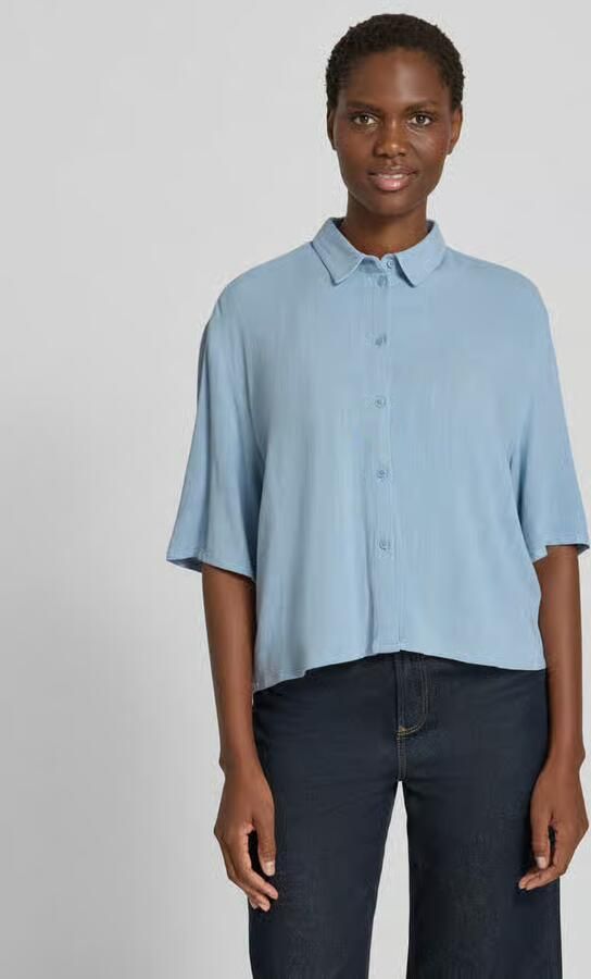Jake*s Casual boxy fit blouse van mix van viscose en linnen in all-over look - Foto 3