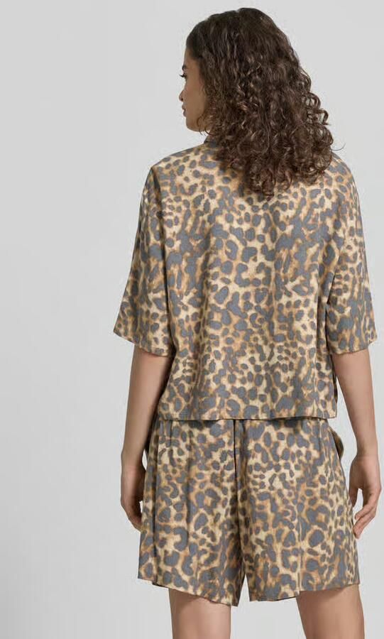 Jake*s Casual boxy fit blouse van mix van viscose en linnen in all-over look - Foto 3