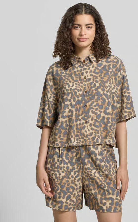 Jake*s Casual boxy fit blouse van mix van viscose en linnen in all-over look - Foto 2