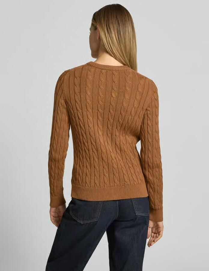 Jake*s Casual gebreid jack met kabelpatroon en ronde hals