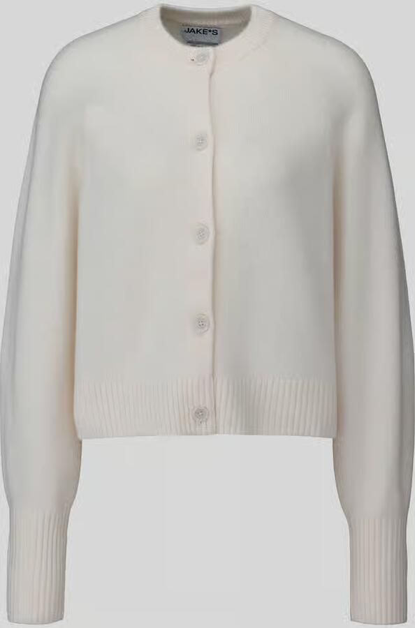 Jake*s Casual Gebreid jack van pure wol met labeldetail