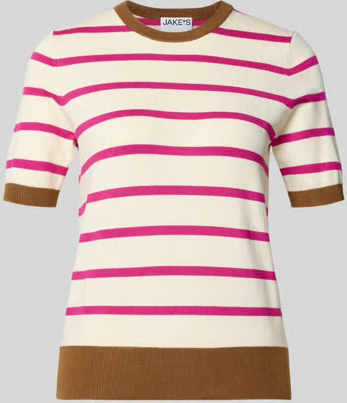 Jake*s Casual Gebreid shirt van viscosemix met ronde hals