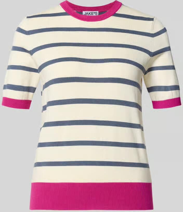 Jake*s Casual Gebreid shirt van viscosemix met ronde hals