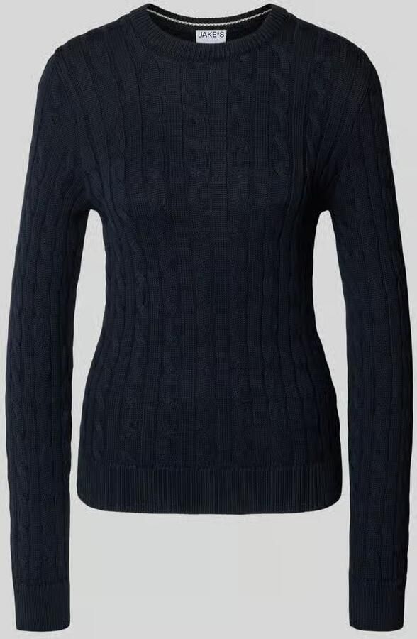 Jake*s Casual Gebreide pullover met kabelpatroon en ronde hals