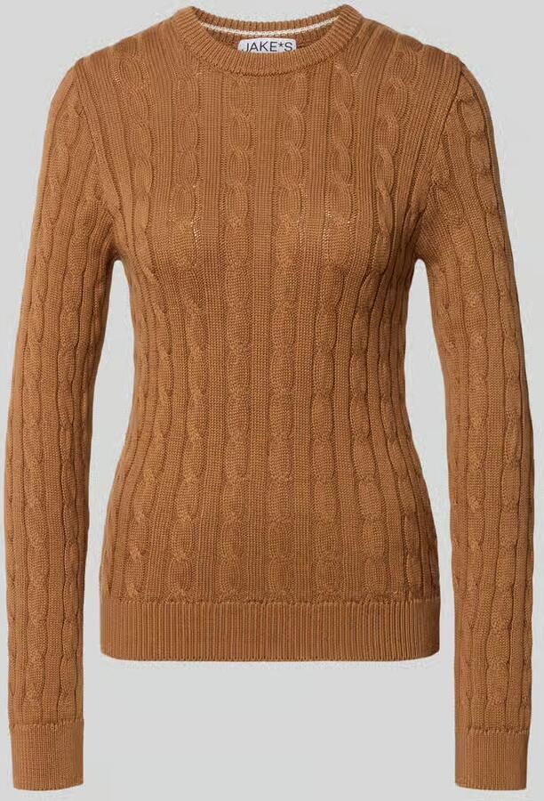 Jake*s Casual Gebreide pullover met kabelpatroon en ronde hals