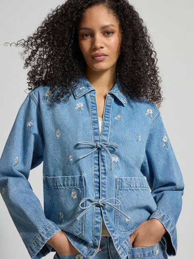 Jake*s Casual Jeansjack met Stitchings en Vetersluiting