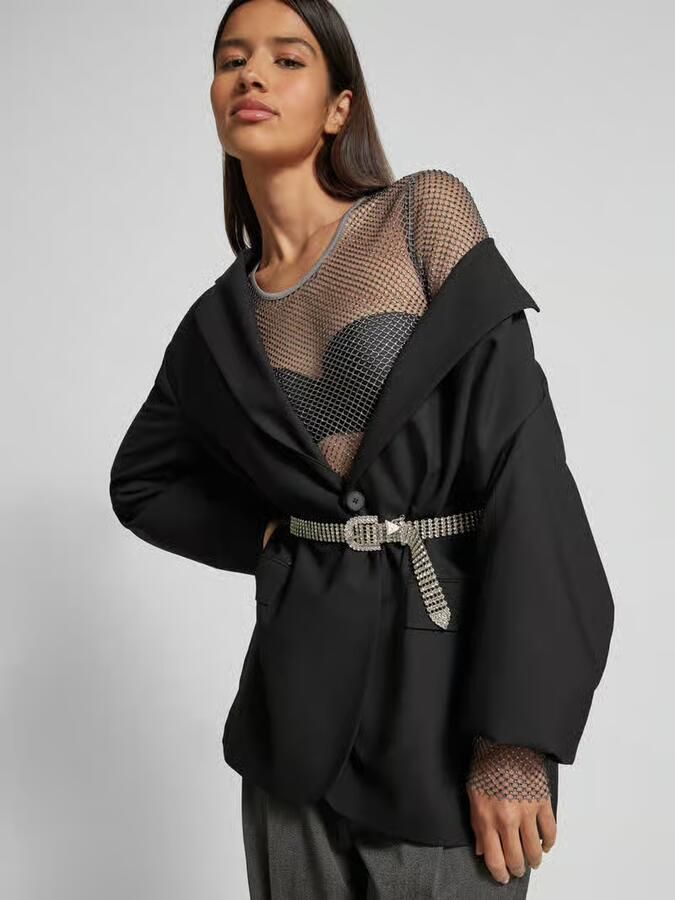 Jake*s Casual Kort shirt met lange mouwen en broderie anglaise