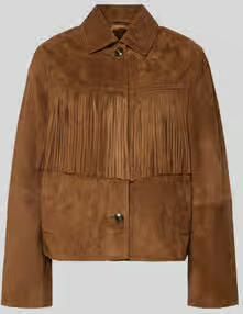 Jake*s Casual Leren jack van geitenvelours met franjes