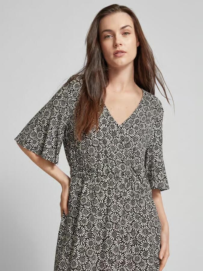 Jake*s Casual Mini-jurk van viscose met bloemenmotief en V-hals