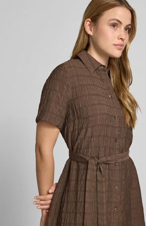 Jake*s Casual Overhemdjurk van mix van viscose en lyocell met strikceintuur