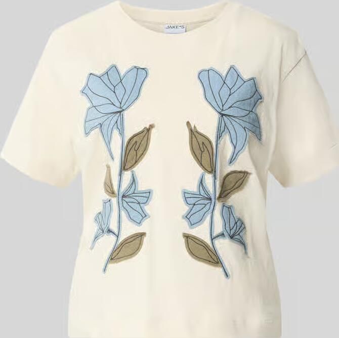 Jake*s Casual T-shirt met stitchings en ronde hals