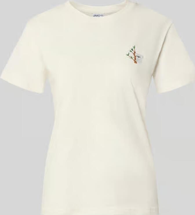 Jake*s Casual T-shirt met stitching en ronde hals